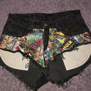 vintage marvel, studded ,denim shorts